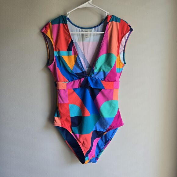 Bleu Rod Beattie Other - Bleu Rod Beattie Swimsuit Size 10 Onepiece Deep V Neck Colorful Abstract